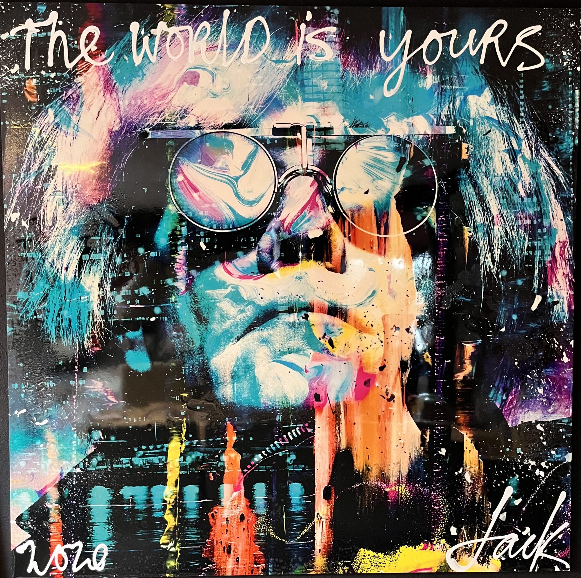 Modern pop art schilderij - THE WORLD IS YOURS! - Jacksart - 140x140