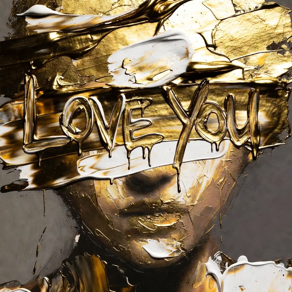 Modern pop art schilderij - I LOVE YOU GOLD - Jacksart - 100x100